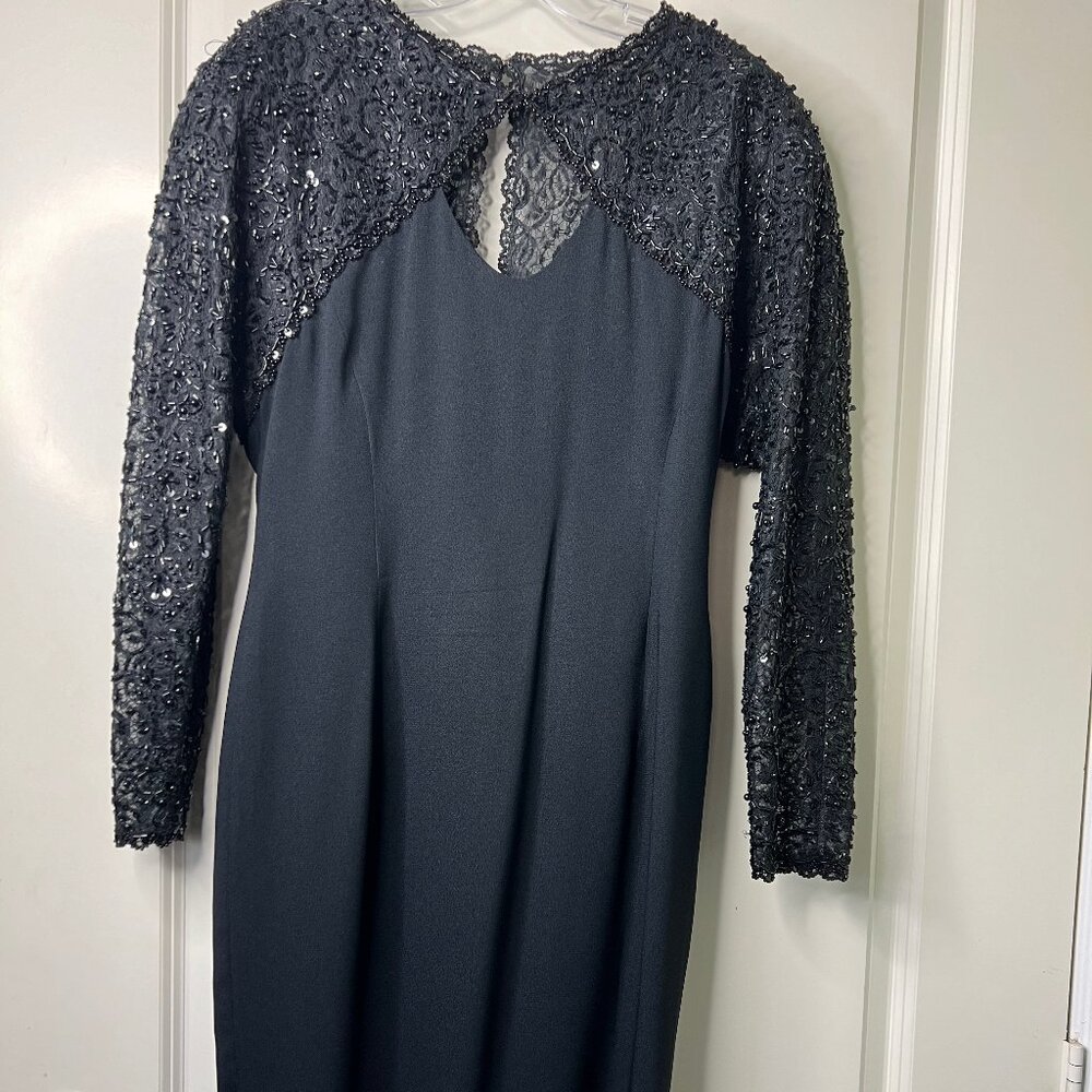 Vintage Dore By Della Roufogali Black Sequined Beaded Evening Dress Size 10